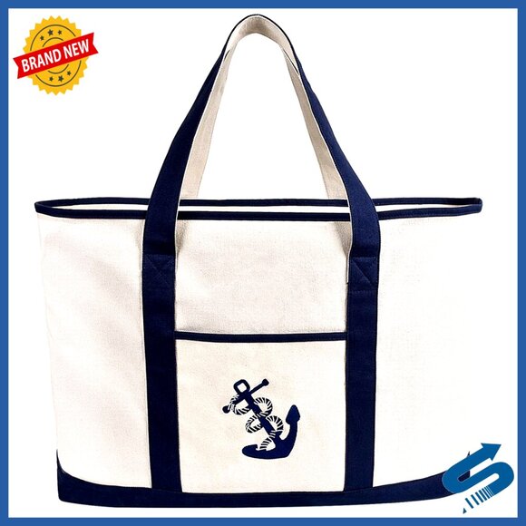 Extra Large Canvas Tote Bag Heavy Duty Zipper Roomy Travel Shopping Beach